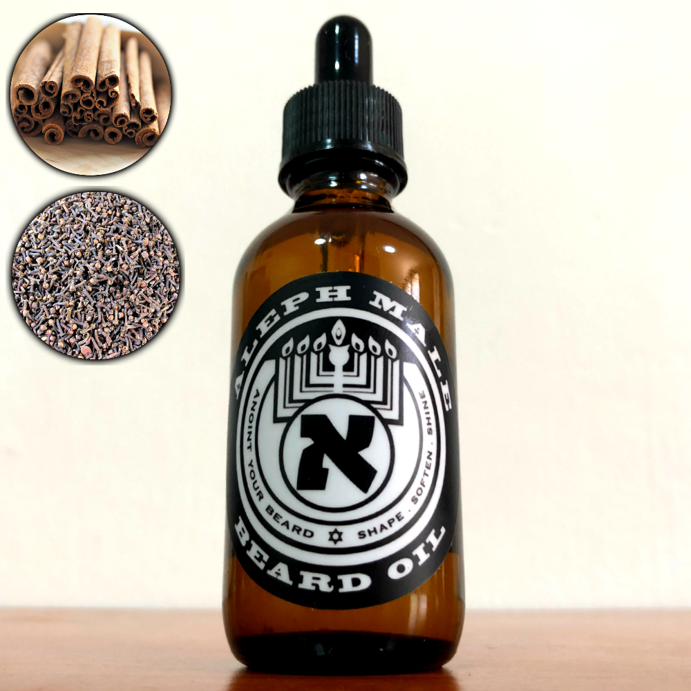 Havdalah Beard Oil bottle by Aleph Male — warm cinnamon & clove scent, made in Jerusalem