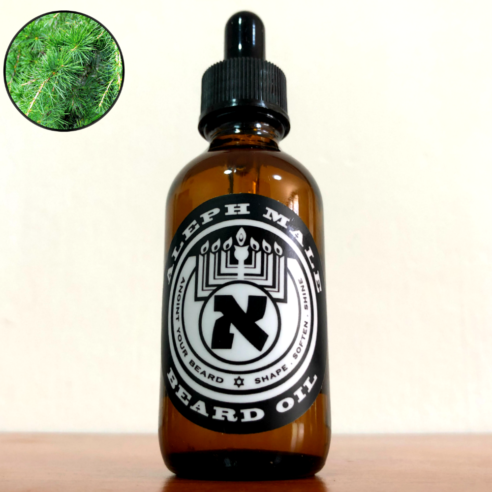 Cedar Beard Oil bottle by Aleph Male — pure cedarwood scent, handmade in Jerusalem