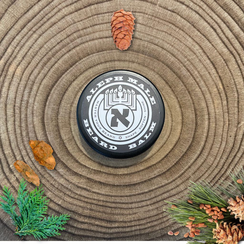 Cedar Beard Balm tin by Aleph Male — aromatic cedarwood scent, handmade in Jerusalem