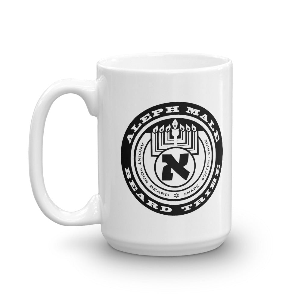 Aleph Male branded coffee mug — side view, dishwasher-safe glossy ceramic