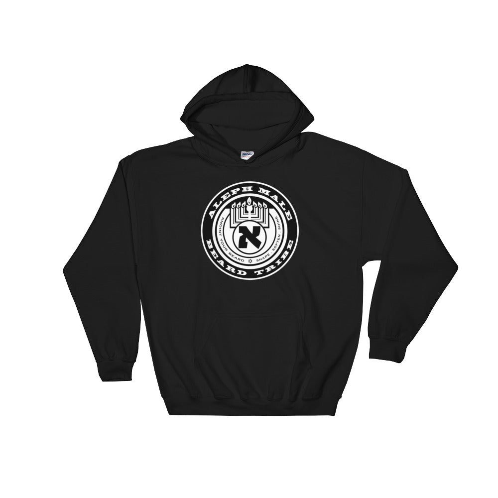 Aleph Male hoodie mockup — side view, double-lined hood beard brand gear